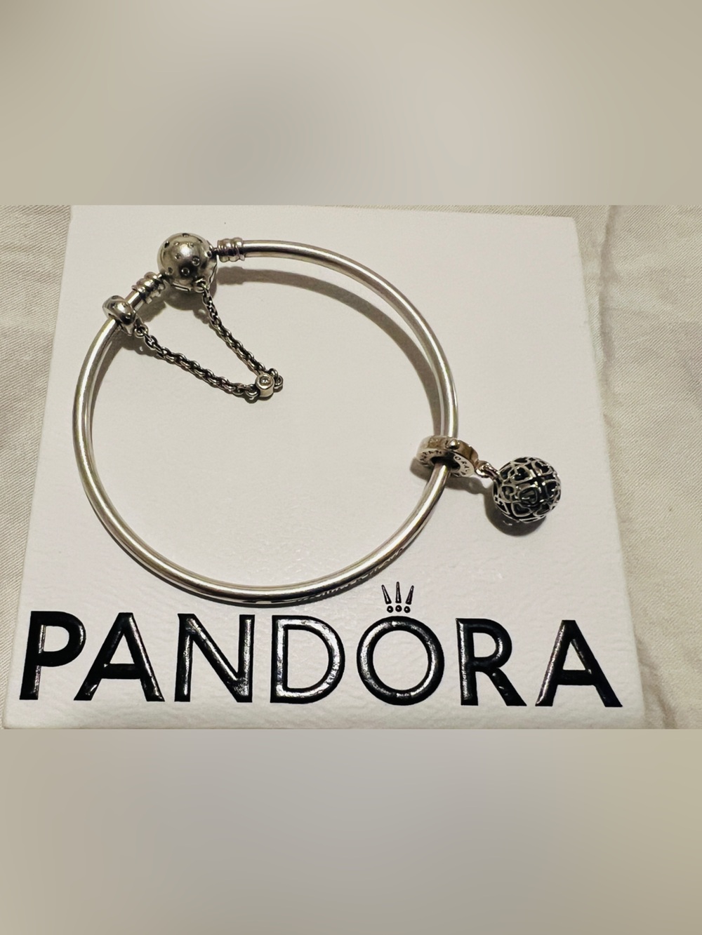 Pandora Silver Bangle Bracelet with heart Dangling Charm